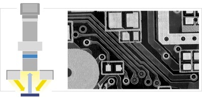 A TCLWD in combination with LTRN016 ring illuminator inspecting an electronic board.