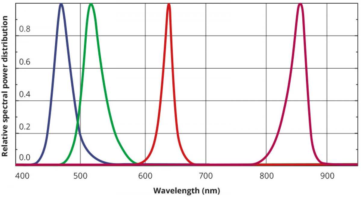 Typical emission spectrum of type B LEDs R G B